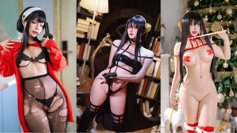 Yor Forger Cosplay R34: Áo Đỏ Lọt Khe, Tất Rách Dâm Đãng, Xem Là Muốn “Ăn”